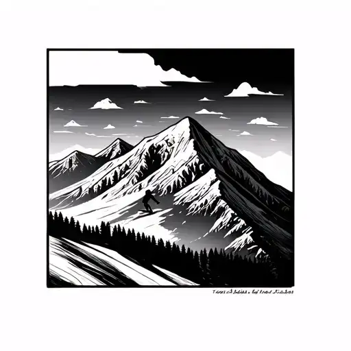 Distant Mountain With Skier Carving