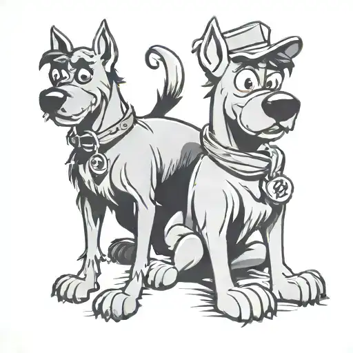 Shaggy Rogers And Scooby Doo Traditional Style Black And Grey