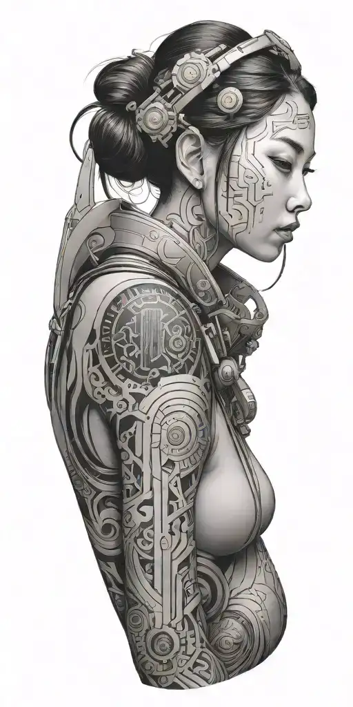 Japanese Girl With Futuristic Technology