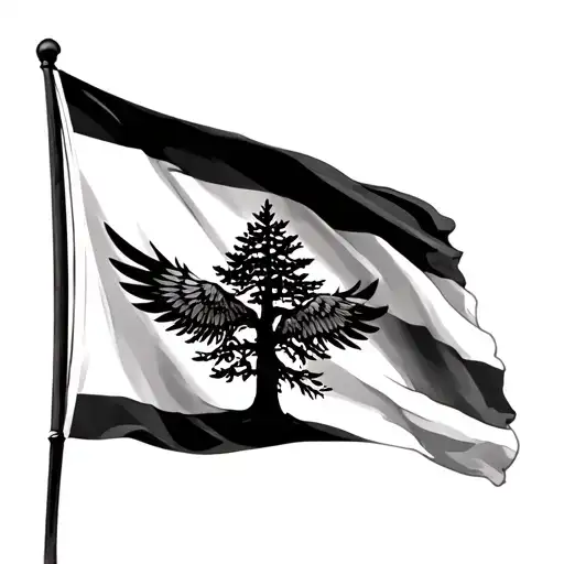 Lebanon Flag Cedar Tree In The Middle And Wings On The Side