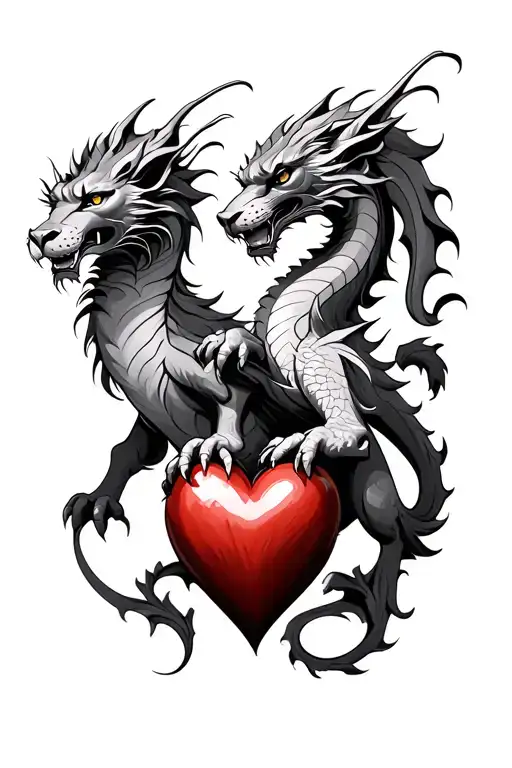 Dragon & Lion Defending A Heart
