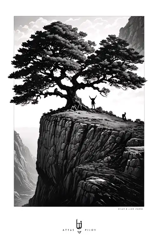 Tree On A Cliff Edge With Atlas Holding The Cliff