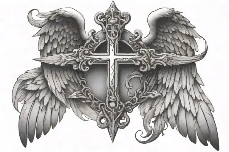 Angel Wings With The Word Dupuy In Middle