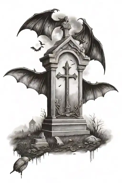 Cemetary With A Bat Hanging
