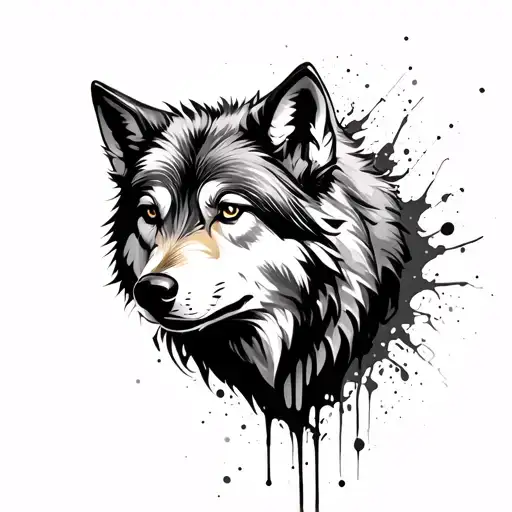Wolf With Body Fading Into Paint Splatters