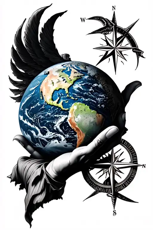 Atlas Holding The Earth And Compass Rose Intertwined