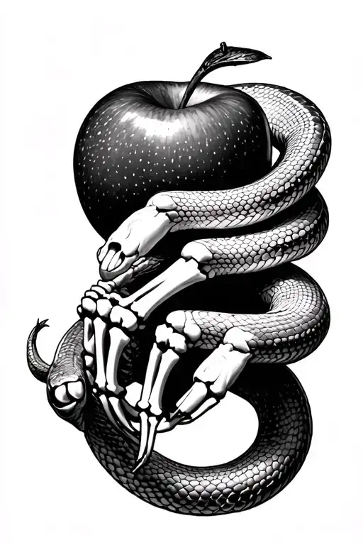 Snake Eating Apple Wrapped Around Hand Thats Turns Into Skeleton By The Finger Tips