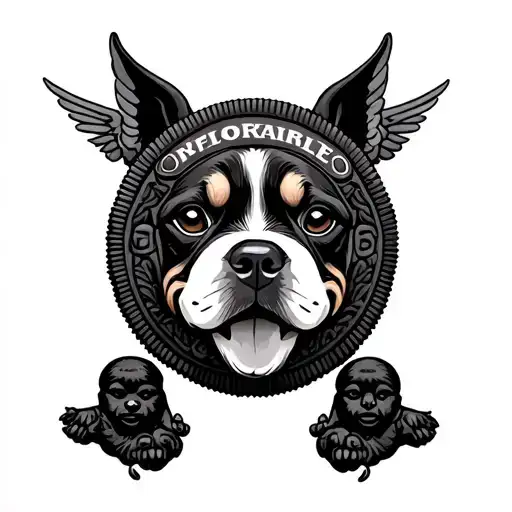 Dog None With The Name Oreo On It With Cluds & Angels Around It