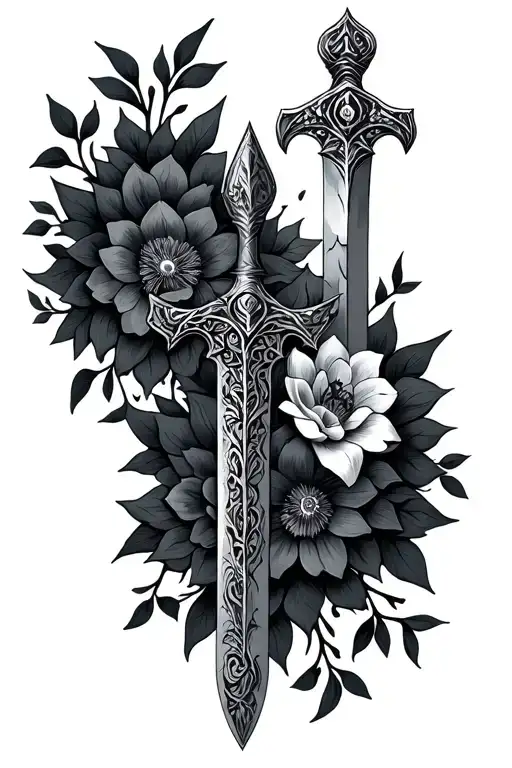 Lord Of The Rings Broken Sword And Flowers Surrounded By Mandala Designs