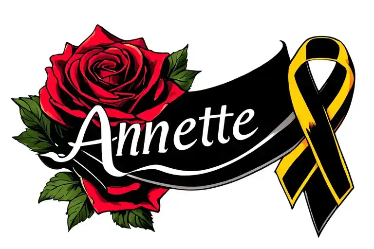 Annette Name With Yellow Cancer Ribbon And Red Rose