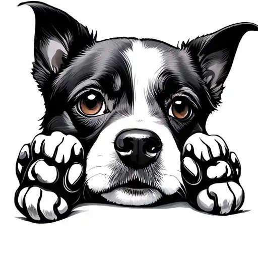 Dog Face Inside Paws