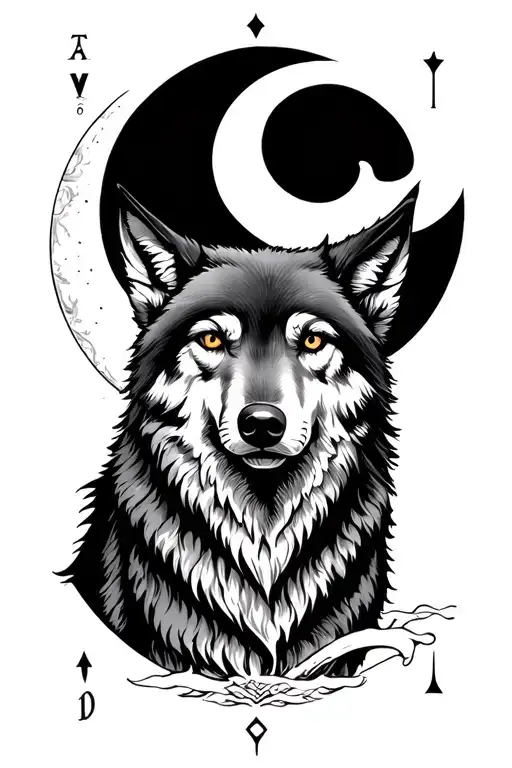 Tarot Moon Card With A Wolf Inside