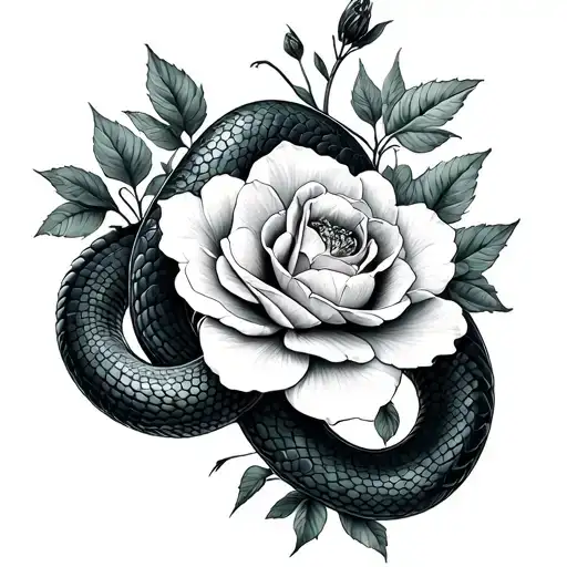 Serpent Vert Et Rose Blooming