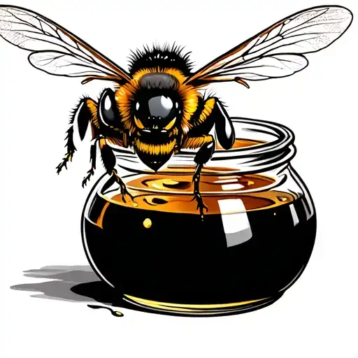 Honey Bee Above A Honey Jar