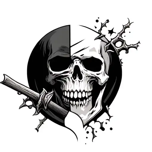 Grim Reaper With Half Broken Skull