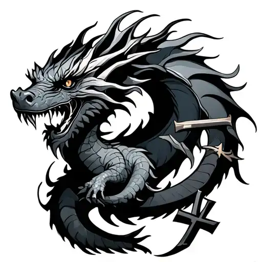 Dragon Tattoo With Cross