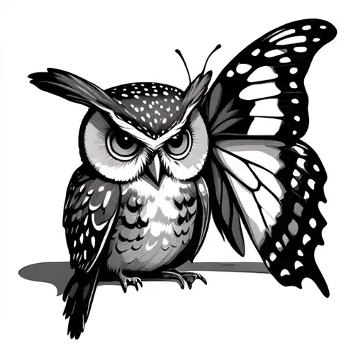 A Butterfly And Owl Sitting Together