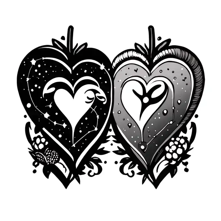 Culinary Food Themed Hearts With Gemini Constellation And Capricorn Sign In Each Heart