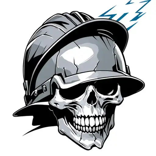 Skull Cracked Hardhat Lightning Bolt Striking