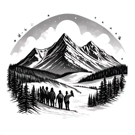 Family And Mountain And Hidden Letter N