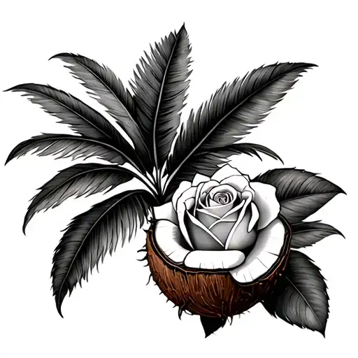 A Coconut Tree With A Jamaican Rose