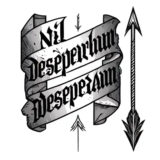 Arrow Thigh Tattoo For Man Featuring Italic Writing Of Nil Desperandum