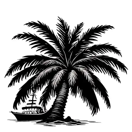Palm Tree Simple With The Going Merry From One Piece In The Background