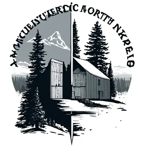 Architectural North Sign With Natural Influence And Tree