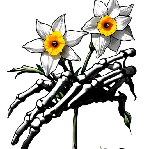 Skeleton Hand Letting Go Of A Daffodil