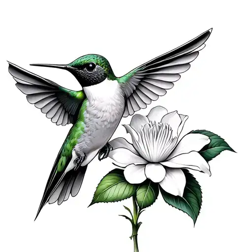 Humming Bird Pollinating Gardenia Flower Growing