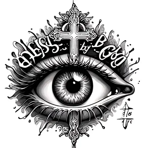 Eye And A Cross And The Word Blessed By God In English