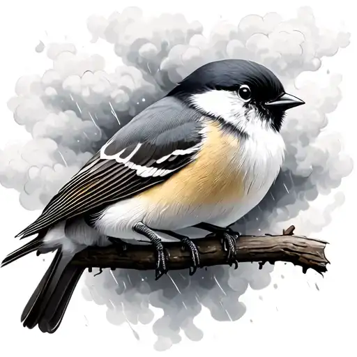 Mockingbird And Chickadee Caught In A Storm Cloud