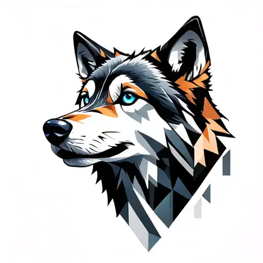 Minimalist Wolf Blue Eyes With Geometric Design Incorporating