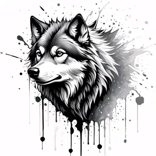Whole Wolf With Body Fading Into Paint Splatters