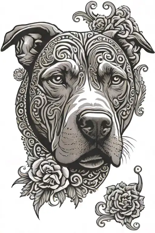 Pitbull Face With Paisley Swirls Coupled