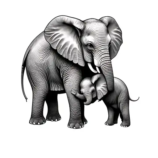 Mama Elephant Hugging 2 Babies Minimalist