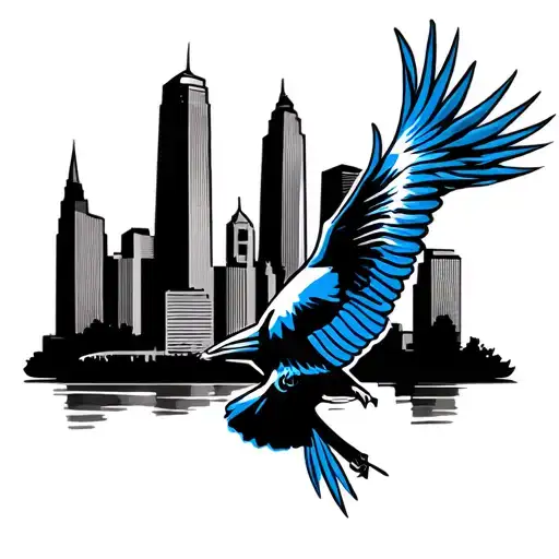 St Louis City Skyline River Cardinal Flying Blue Note Silhouette