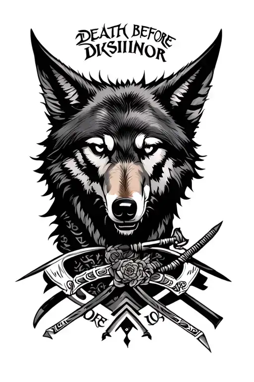 Wolf With Death Before Dishonor Words Over A Samurai