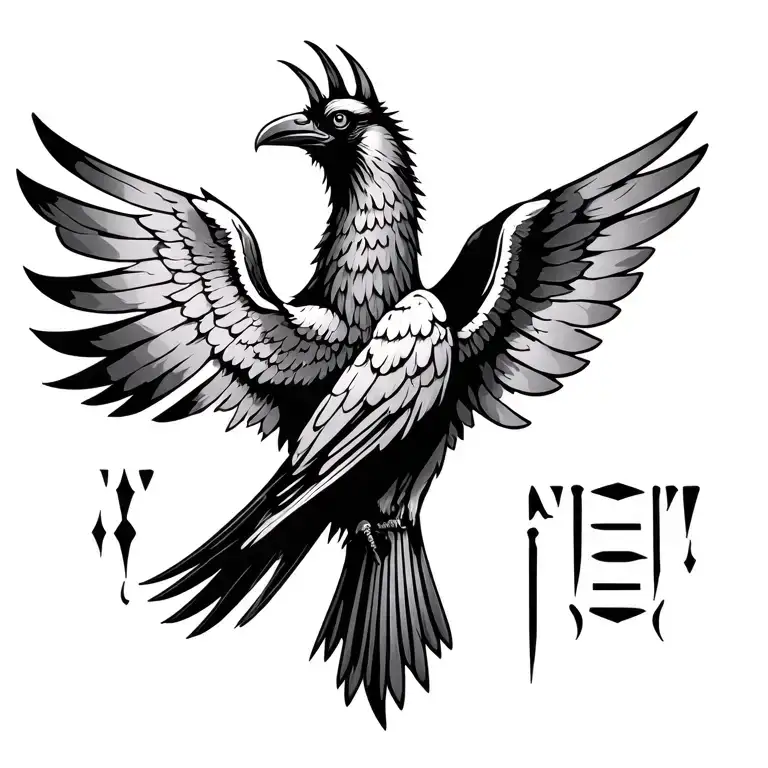 Ancient Weathered Hieroglyphic Crow Wings Spread