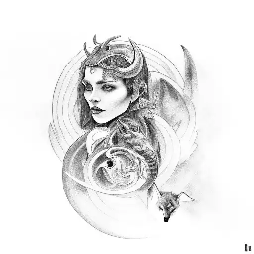 Lady With A Serpent And Wolf