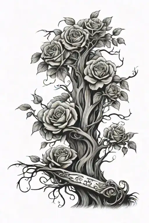 Tree With Rose Vine Wrapping With Family Names