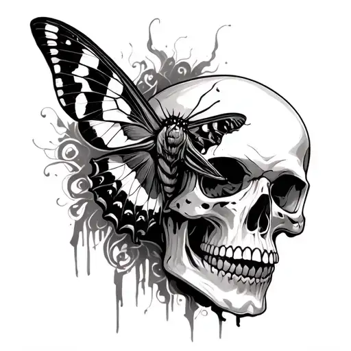 Death Moth On Left Side Skull On Rith Side