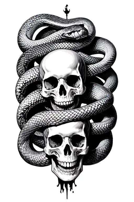 Snakes Wrapping Around Multiple Skulls