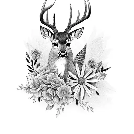 Deer And Humming Bird With Flowers