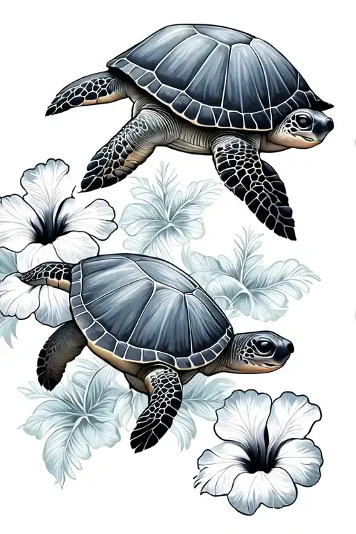 4 Hawaiian Sea Turtles Hibiscus