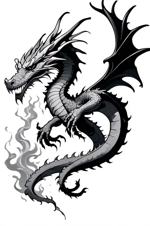 Dragon Arms And Wings Coiling Through Smoke And Fire