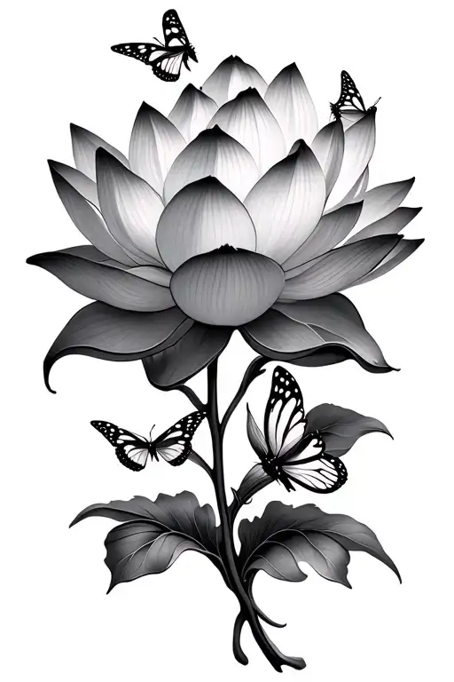 Long Lotus Flower With Stem Wrapped With Butterflies