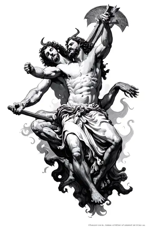 A Sketch In The Style Of A Schedule That Depicts The Battle Of Jesus Against The Devil