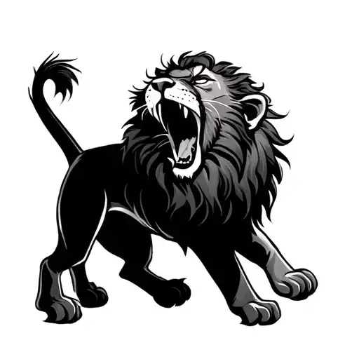 Lion With An Angry Cub Howling