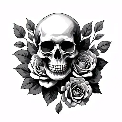 Tiny Skull Over A Bed Of Roses Petals